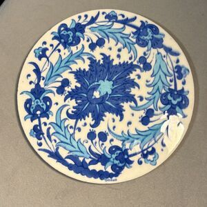 Traditional Turkish Iznik Blue white floral trivet hanger protective foam back